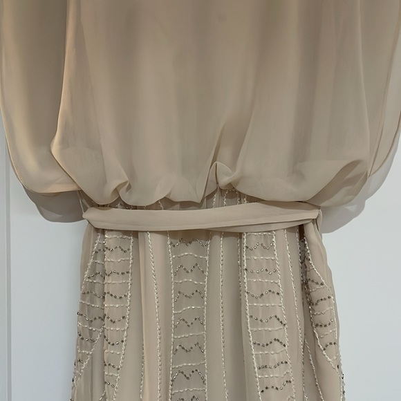 Bebe - Beaded Embroidered Mini Dress with Tie Waist in Champagne - Size S - Picture 2 of 9